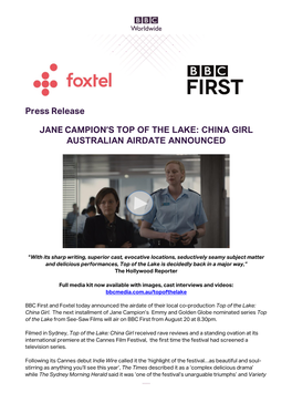 Press Release JANE CAMPION's TOP of the LAKE: CHINA GIRL