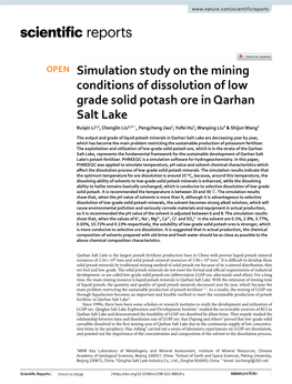 Simulation Study on the Mining Conditions of Dissolution of Low