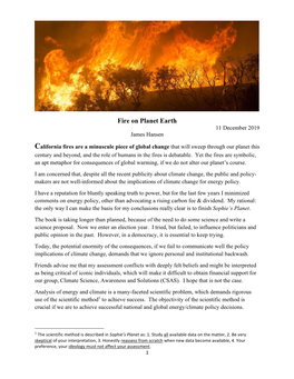 Fire on Planet Earth 11 December 2019 James Hansen