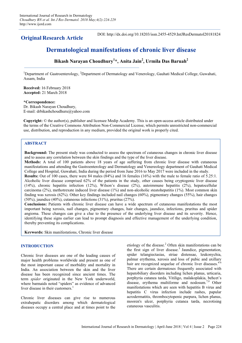 Dermatological Manifestations of Chronic Liver Disease