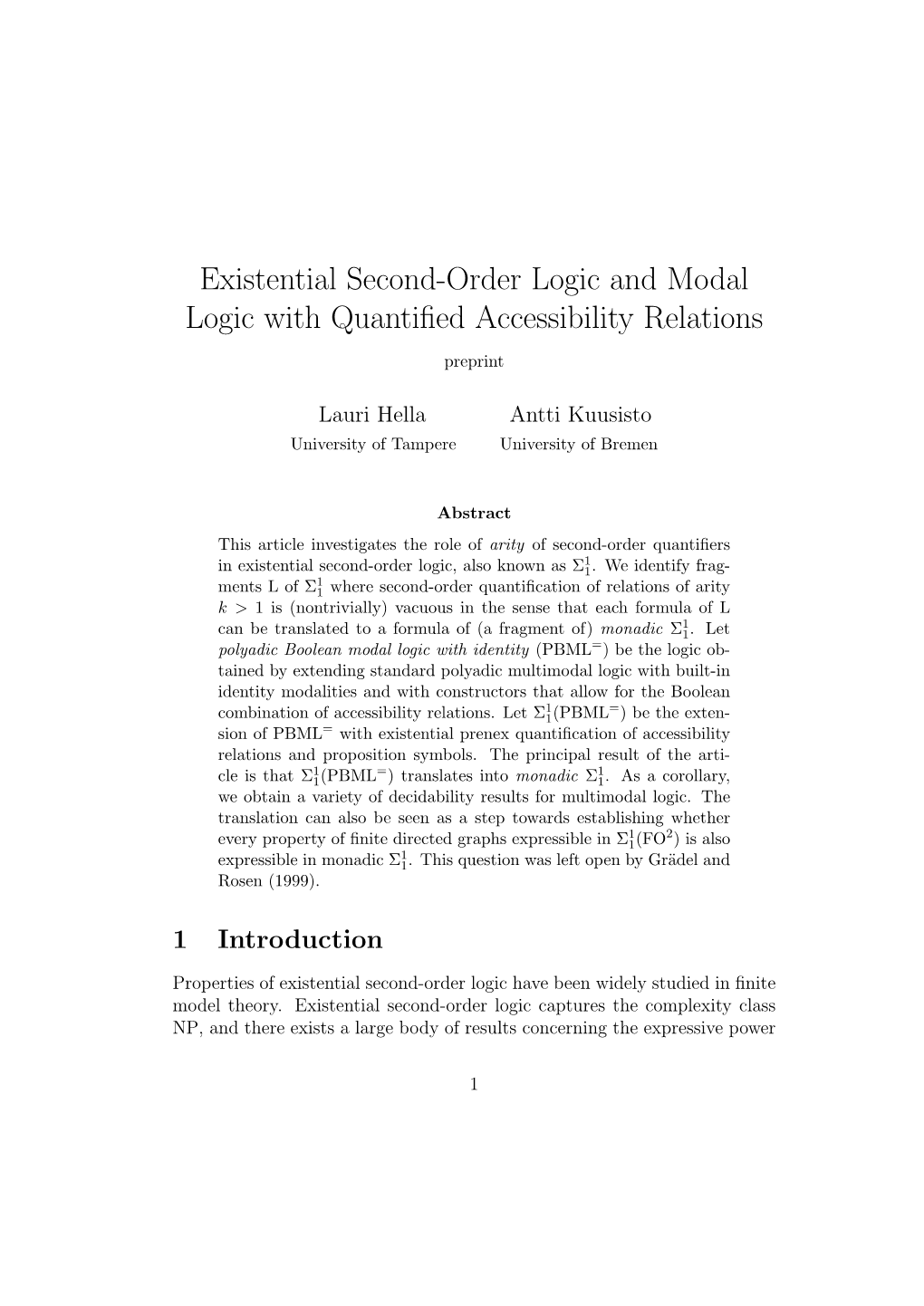 Existential Second-Order Logic and Modal Logic with Quantified