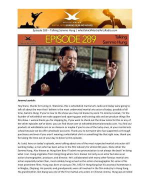 Episode 289 – Talking Sammo Hung | Whistlekickmartialartsradio.Com