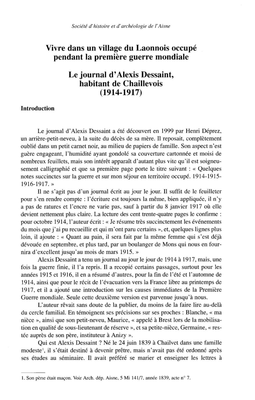 Vivre Dans Un Village Du Laonnois Occupé Pendant La Première Guerre Mondiale