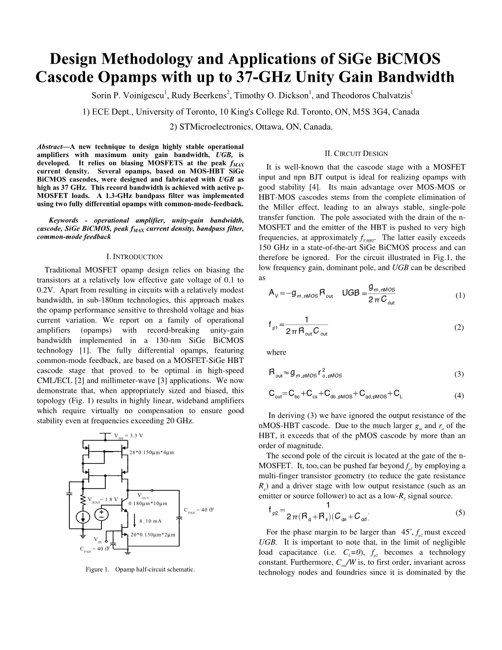 Design Methodology and Applications of Sige Bicmos Cascode Opamps with up to 37-Ghz Unity Gain Bandwidth Sorin P
