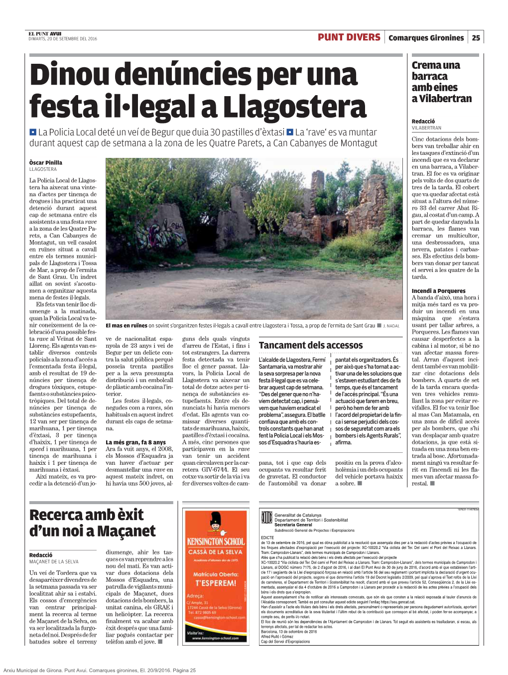 Dinou Denúncies Per Una Festa Il·Legal a Llagostera