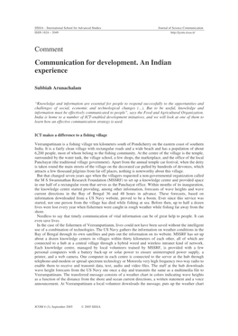 Comment Communication for Development. an Indian Experience