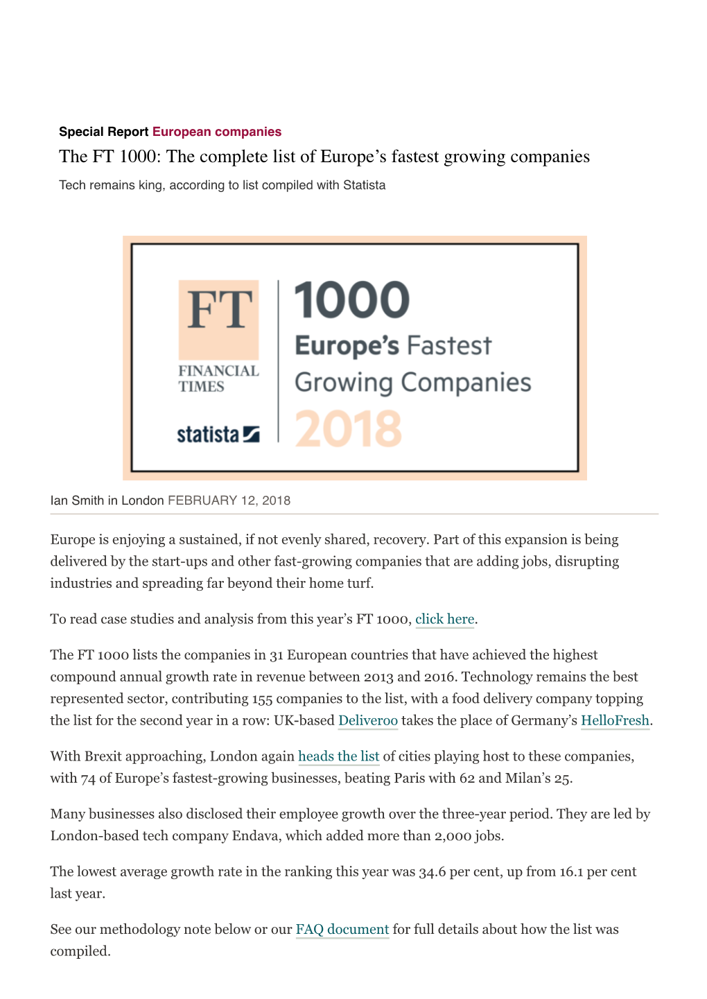 The FT 1000: the Complete List of Europe's Fastest Growing Companies