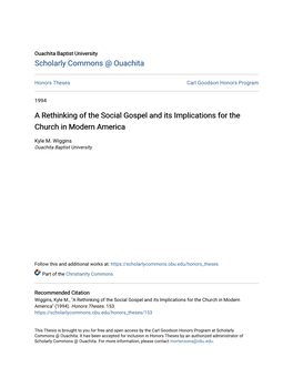 A Rethinking of the Social Gospel and Its Implications for the Church in Modern America