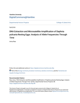 DNA Extraction and Microsatellite Amplification of Daphnia Pulicaria Resting Eggs: Analysis of Allele Frequencies Through Time