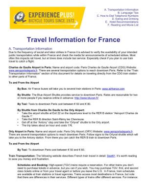 Travel Information for France