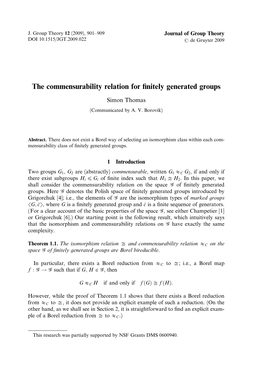 The Commensurability Relation for Finitely Generated Groups