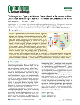 Challenges and Opportunities for Electrochemical Processes As Next- Generation Technologies for the Treatment of Contaminated Water Jelena Radjenovic*,†,‡ and David L