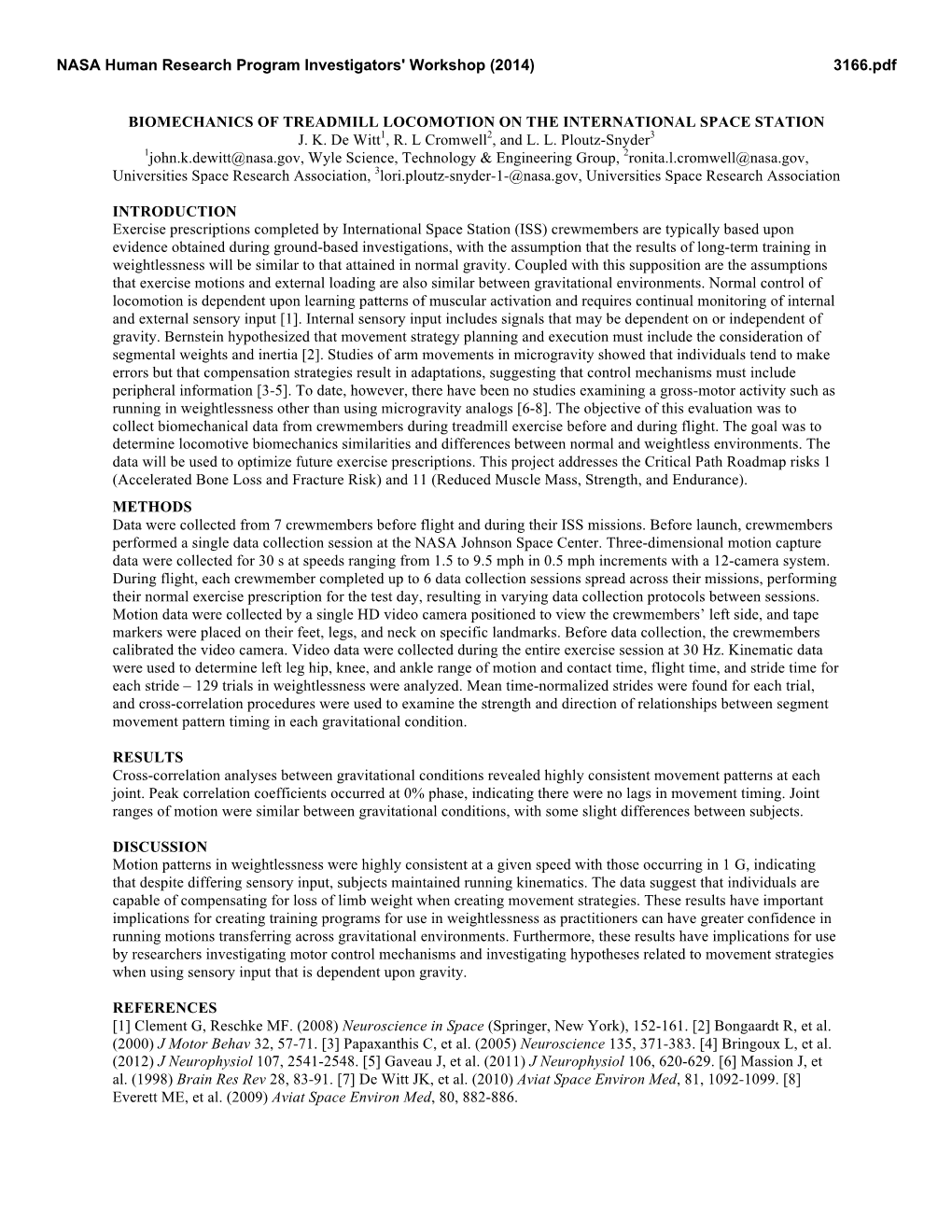 Biomechanics of Treadmill Locomotion on the International Space Station J