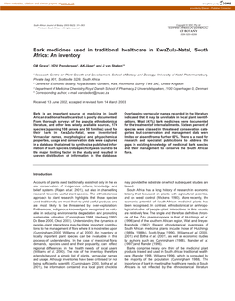 Bark Medicines Used in Traditional Healthcare in Kwazulu-Natal, South Africa: an Inventory