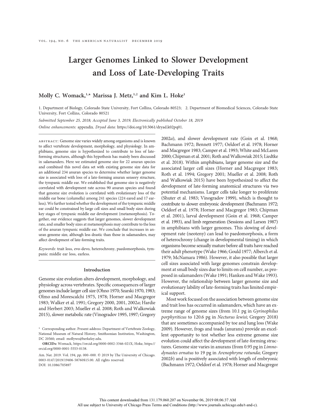 Larger Genomes Linked to Slower Development and Loss of Late-Developing Traits