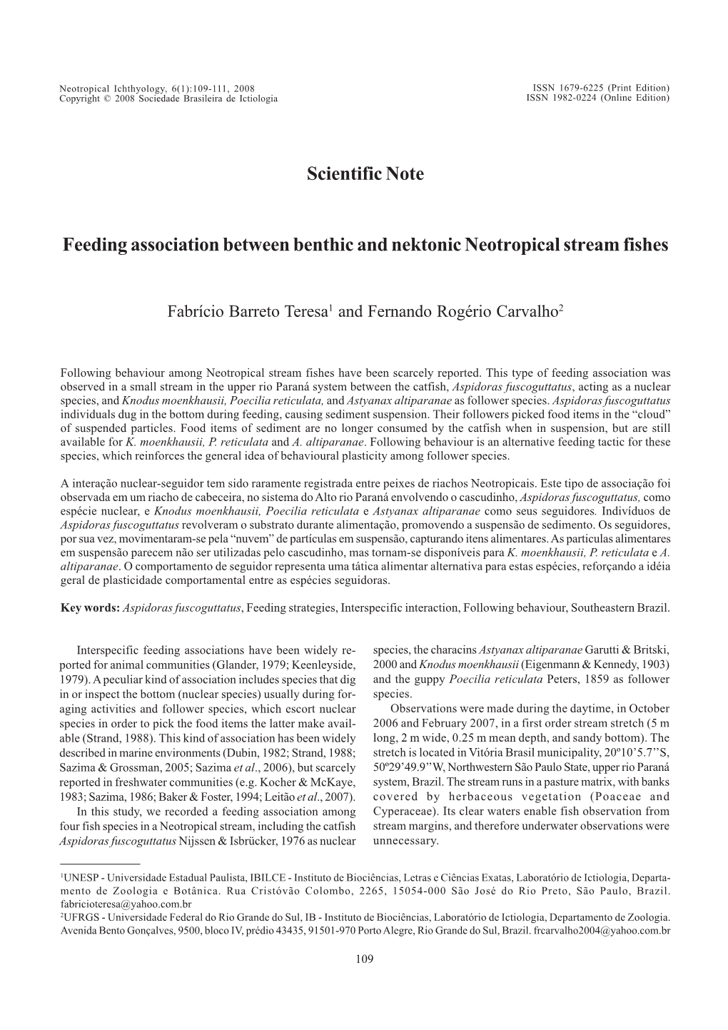 Scientific Note Feeding Association Between Benthic and Nektonic