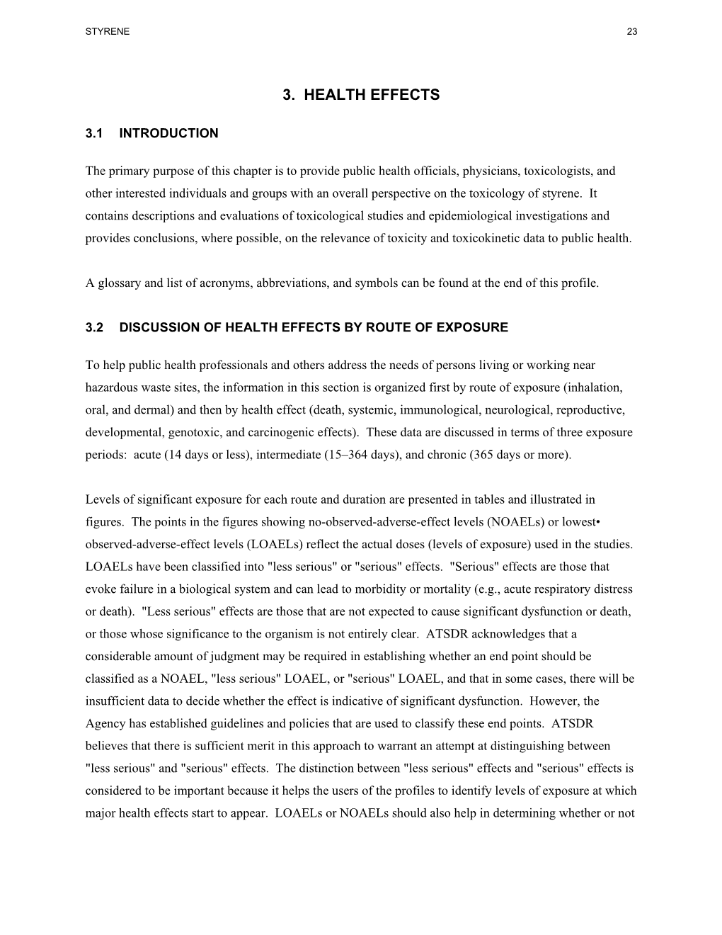 Toxicological Profile for Styrene