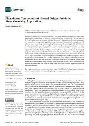 Phosphorus Compounds of Natural Origin: Prebiotic, Stereochemistry, Application