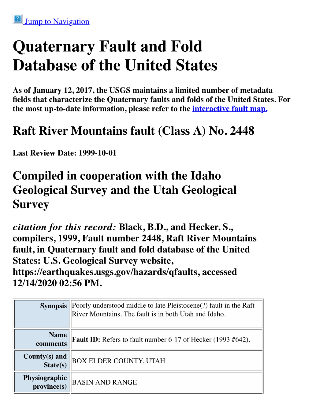 Quaternary Fault and Fold Database of the United States