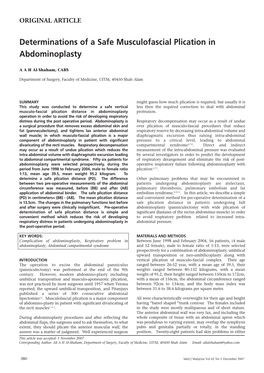 Determinations of a Safe Musculofascial Plication in Abdominoplasty