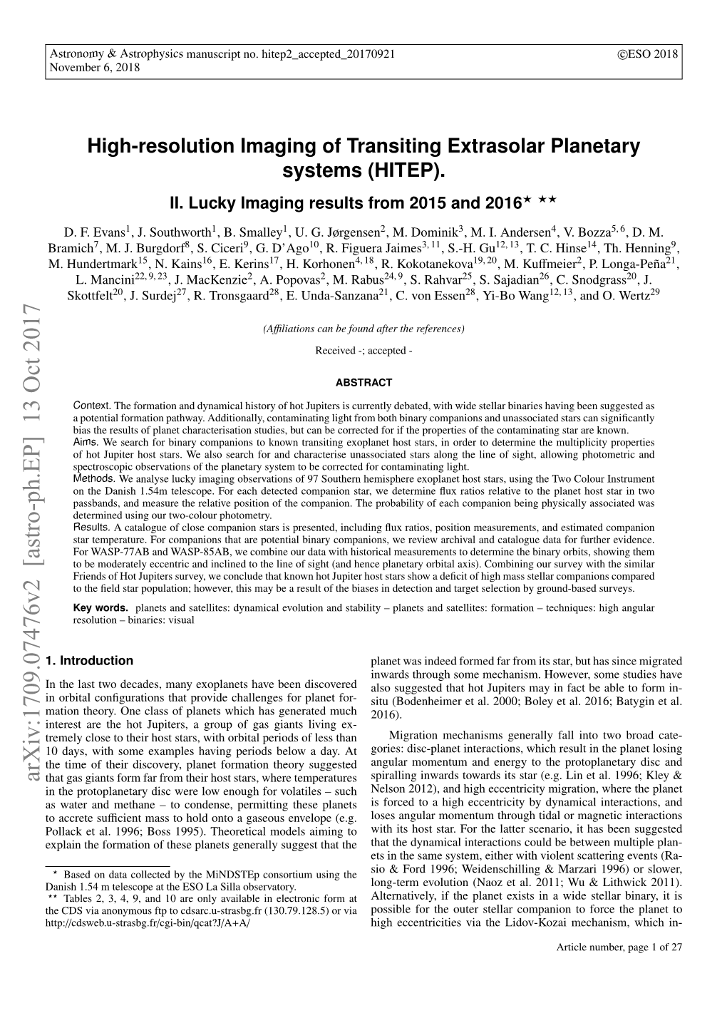 High-Resolution Imaging of Transiting Extrasolar Planetary Systems (HITEP)