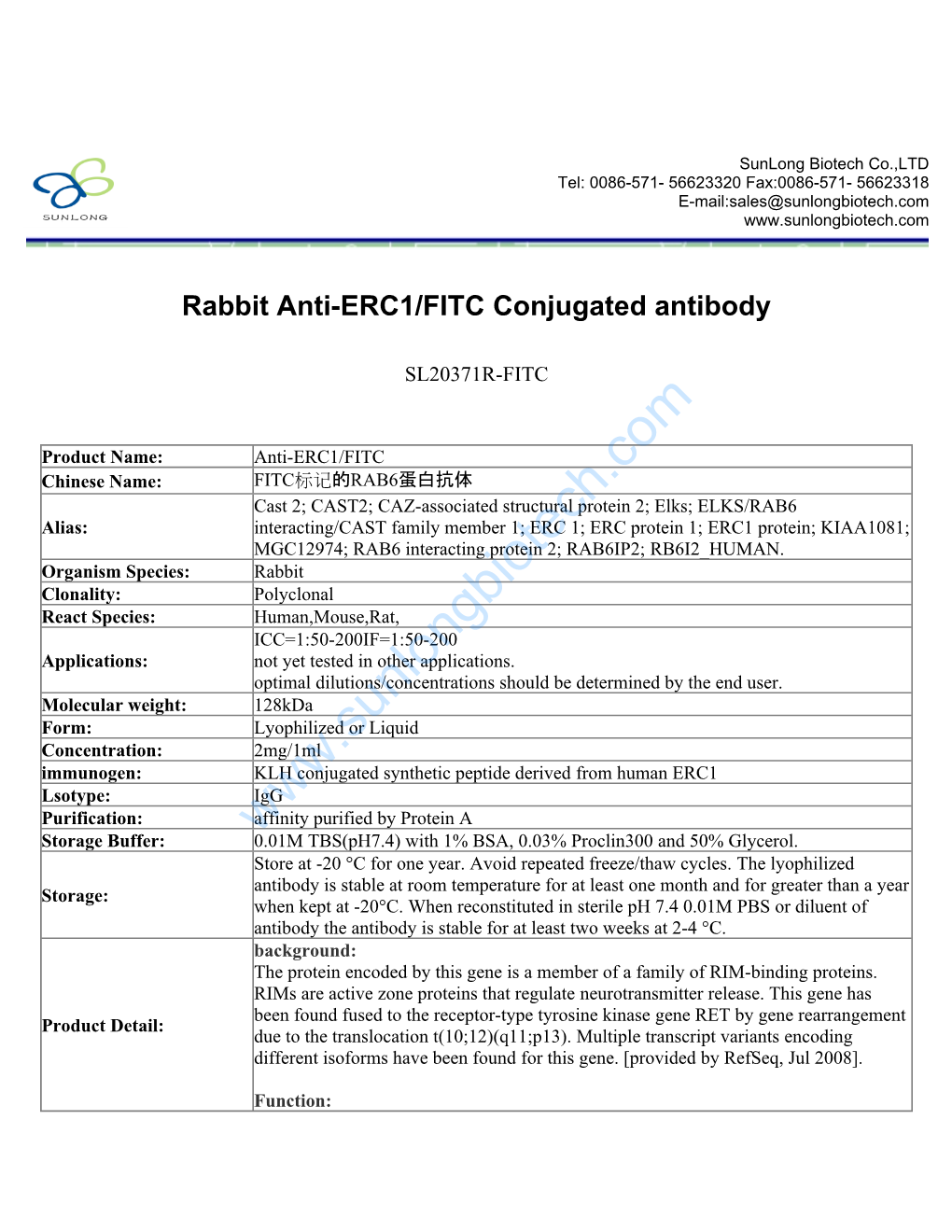 Rabbit Anti-ERC1/FITC Conjugated Antibody