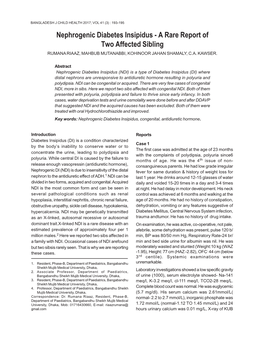 Nephrogenic Diabetes Insipidus - a Rare Report of Two Affected Sibling RUMANA RIAAZ, MAHBUB MUTANABBI, KOHINOOR JAHAN SHAMALY, C.A