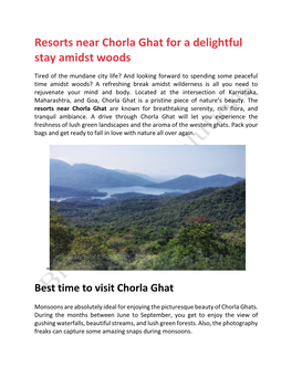 Resorts Near Chorla Ghat for a Delightful Stay Amidst Woods Travel