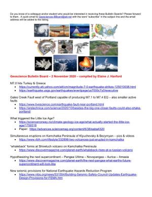 Geoscience Bulletin Board – 2 November 2020 – Compiled by Elaine J