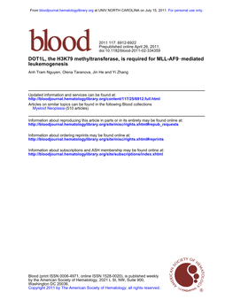 DOT1L, the H3K79 Methyltransferase, Is Required for MLL-AF9−Mediated Leukemogenesis