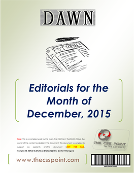 Editorials for the Month of December, 2015