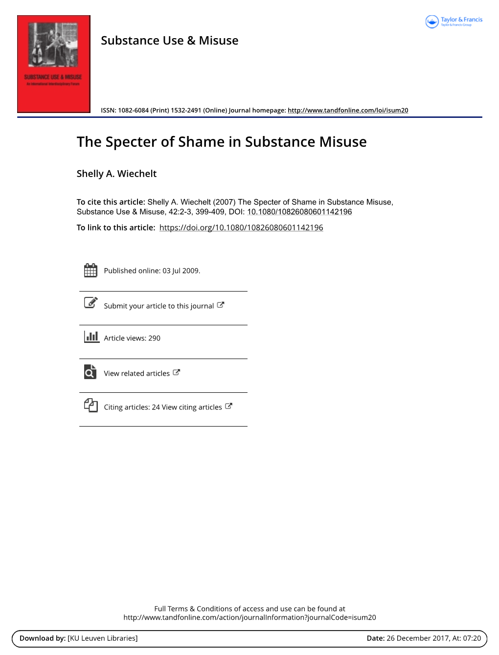 The Specter of Shame in Substance Misuse