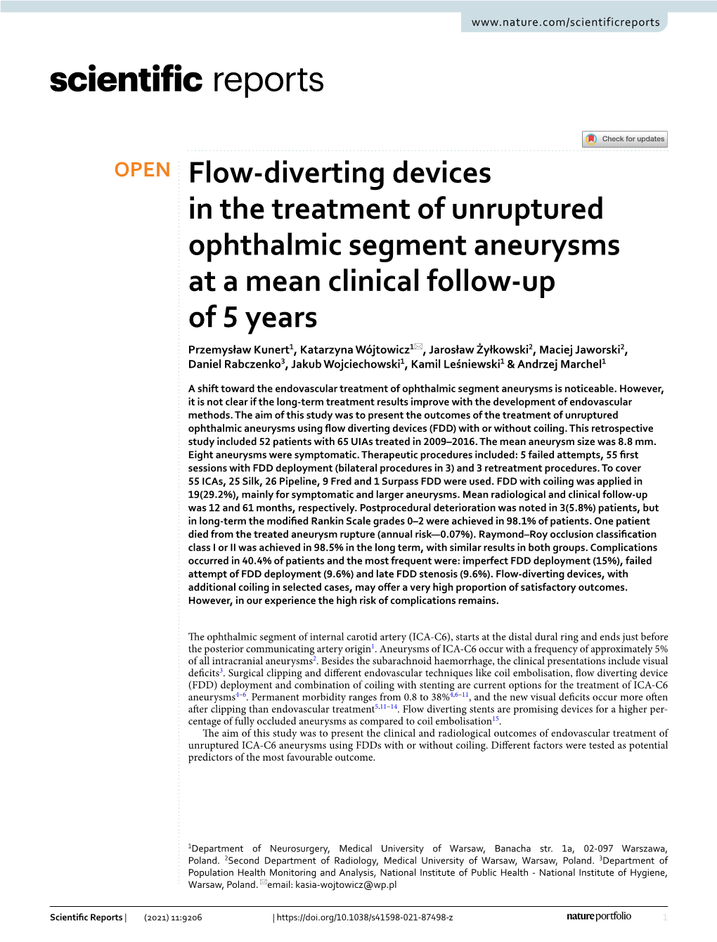 Flow-Diverting Devices in the Treatment of Unruptured Ophthalmic Segment