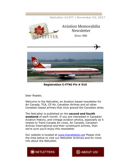 Netletter #1377 | November 02, 2017 Registration C-FTNJ Fin # 510 Dear