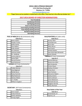 2016 Lrca Finals Ballot 2017 Lrca Board of Director