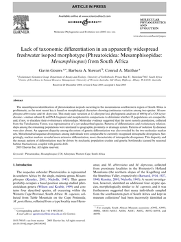 Lack of Taxonomic Differentiation in An