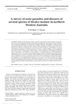 A Survey of Some Parasites and Diseases of Several Species of Bivalve Mollusc in Northern Western Australia