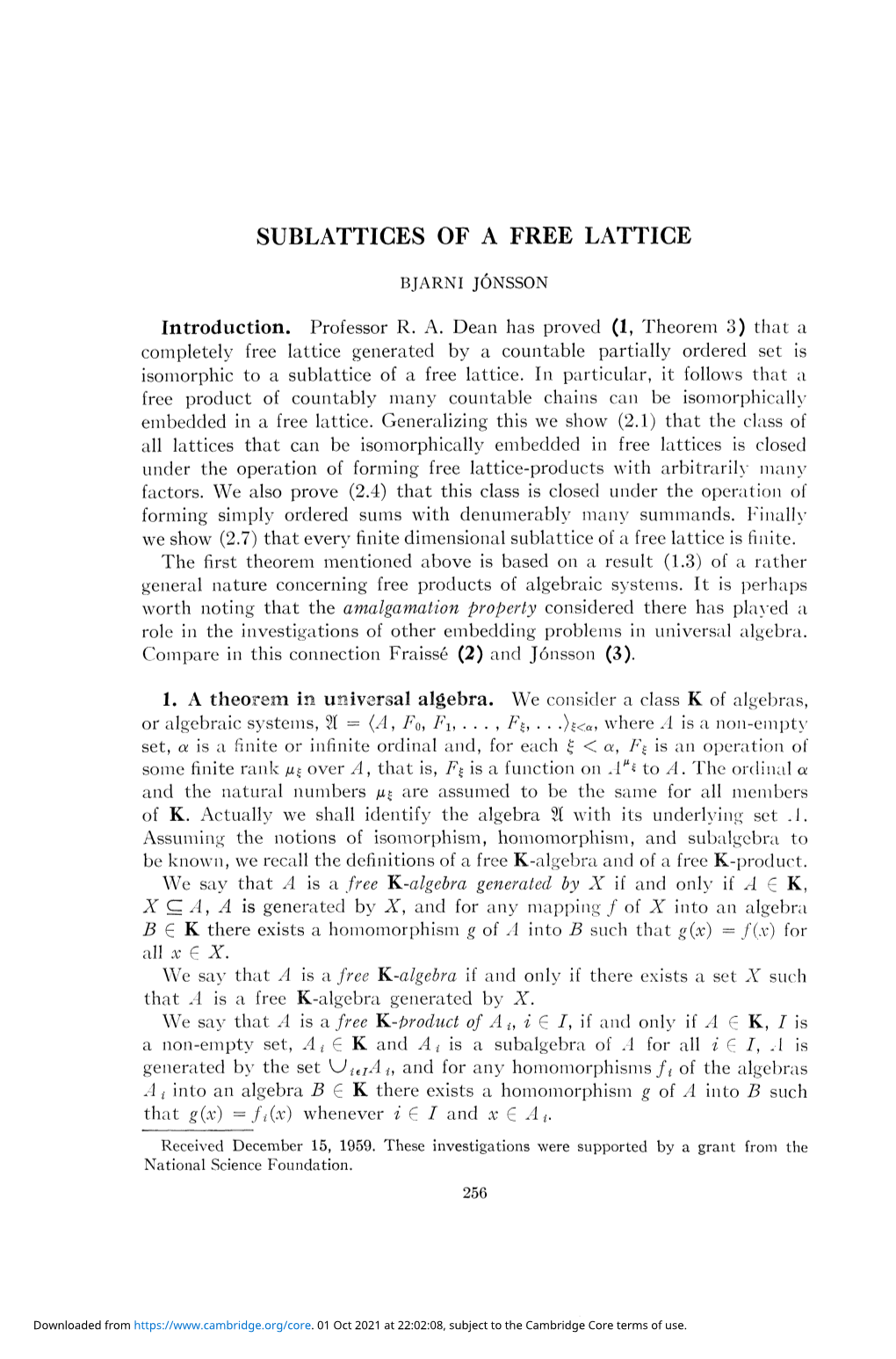 Sublattices of a Free Lattice