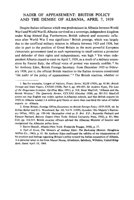 Nadir of Appeasement: British Policy and the Demise of Albania, April 7, 1939