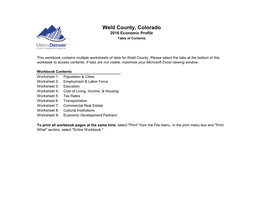 Weld County, Colorado 2016 Economic Profile Table of Contents