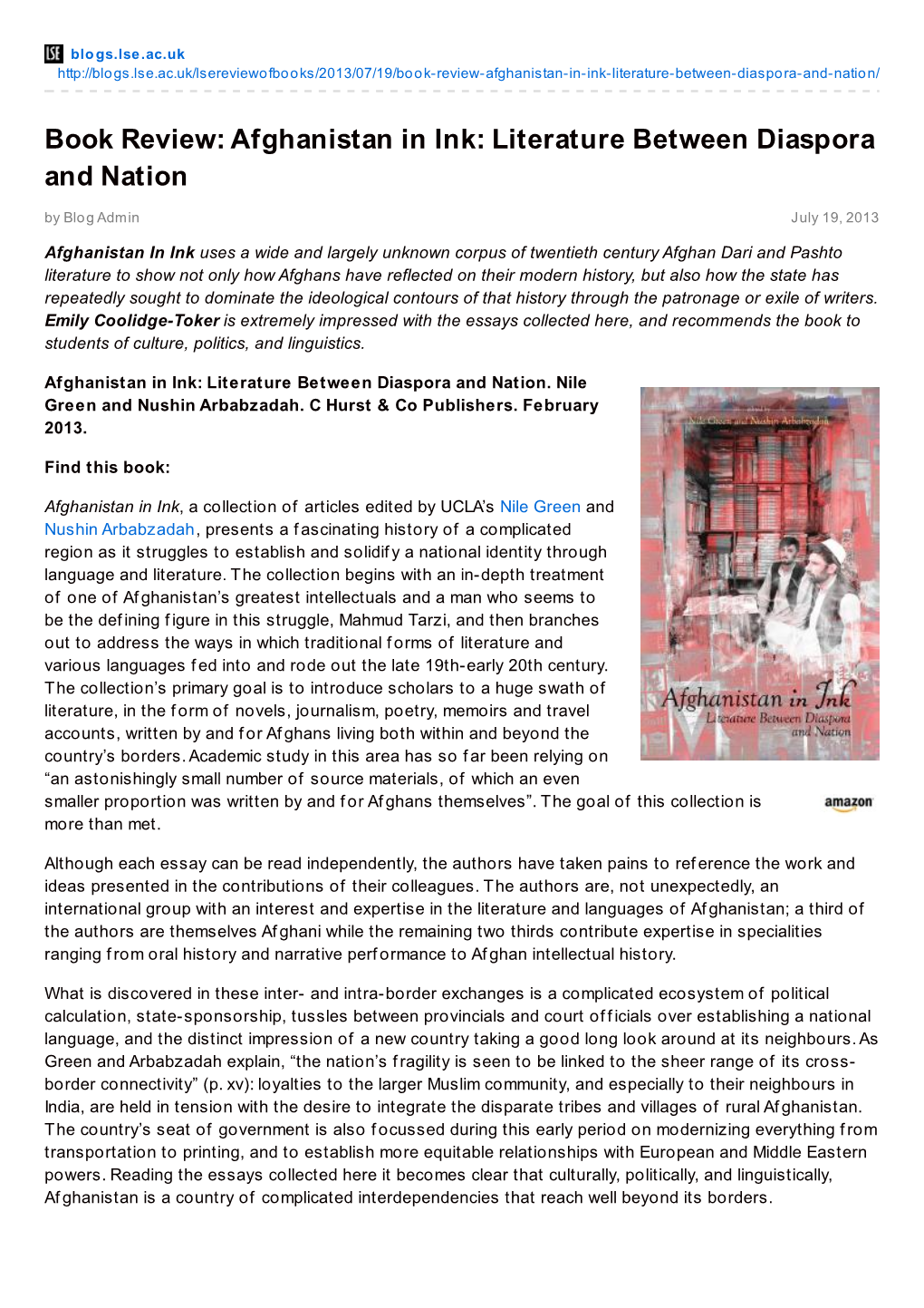 Afghanistan in Ink: Literature Between Diaspora and Nation by Blog Admin July 19, 2013