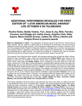 Latin American Music Awards” Live October 8 on Telemundo