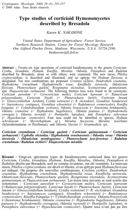 Type Studies of Corticioid Hymenomycetes Described by Bresadola