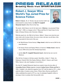 PRESS RELEASE Breaking News from SFWRITER.COM Robert J