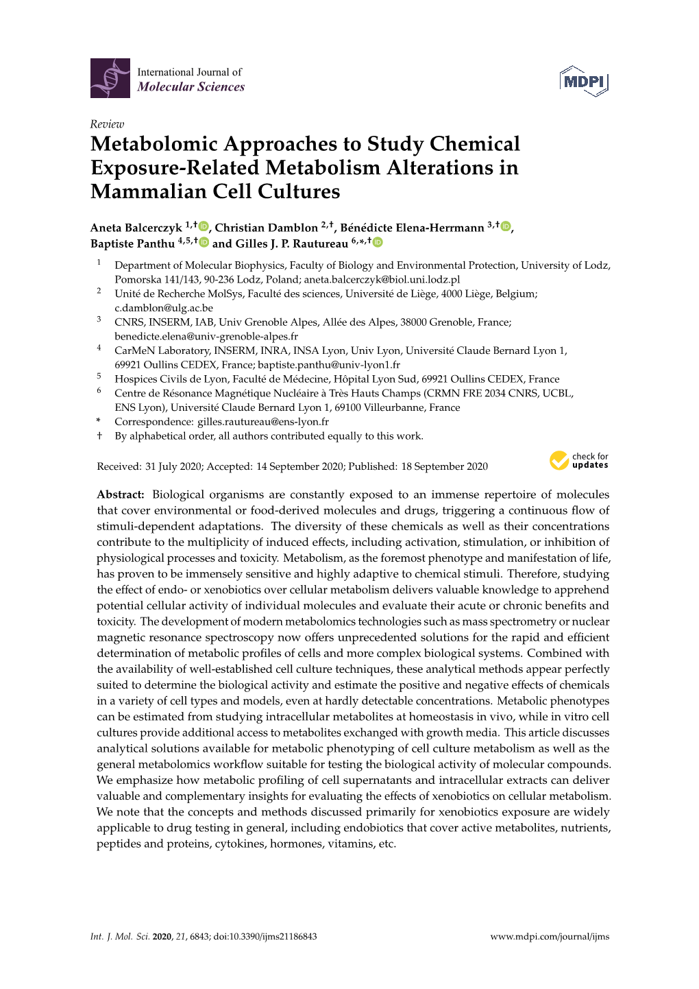 Metabolomic Approaches to Study Chemical Exposure-Related Metabolism Alterations in Mammalian Cell Cultures