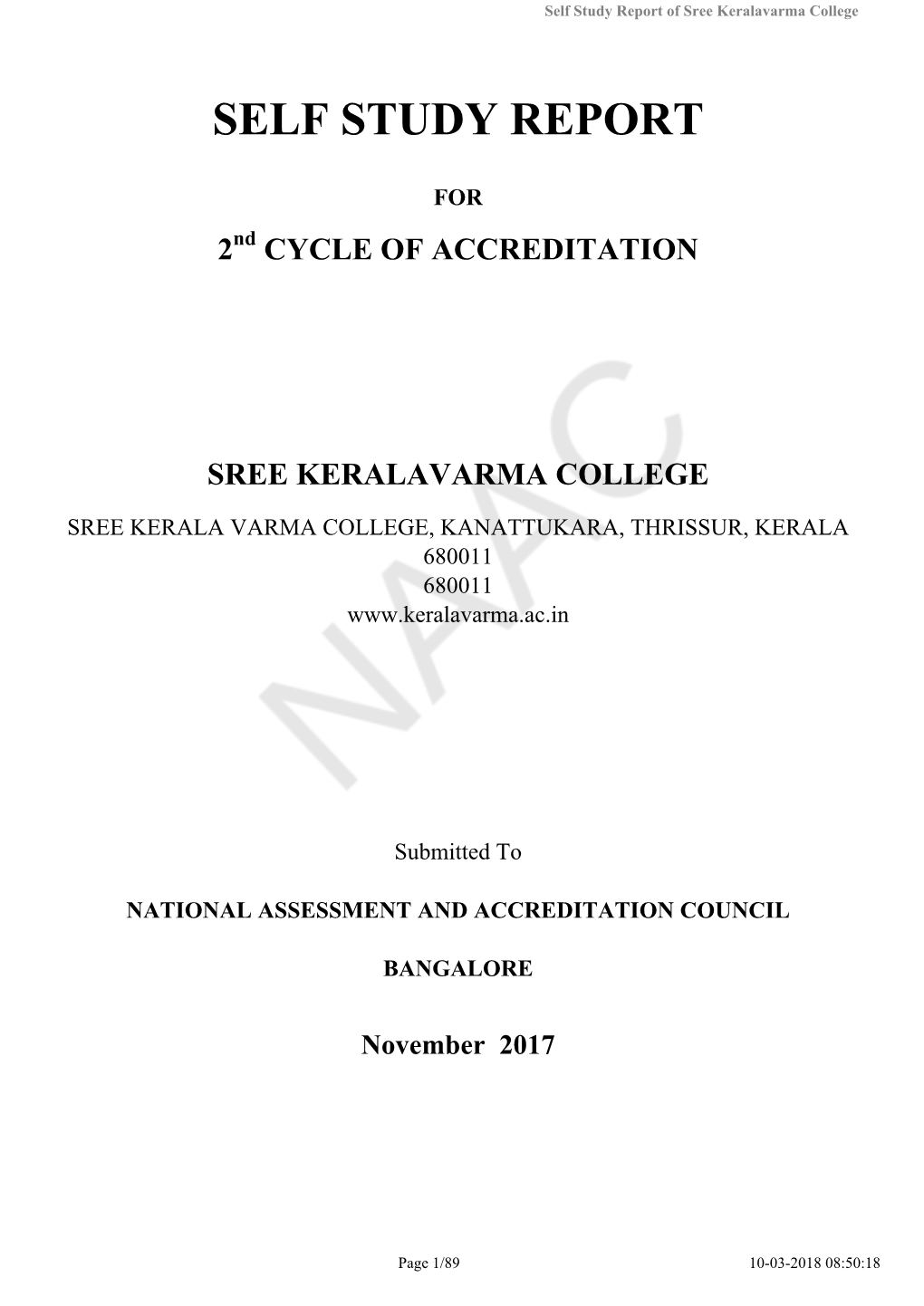 Self Study Report of Sree Keralavarma College