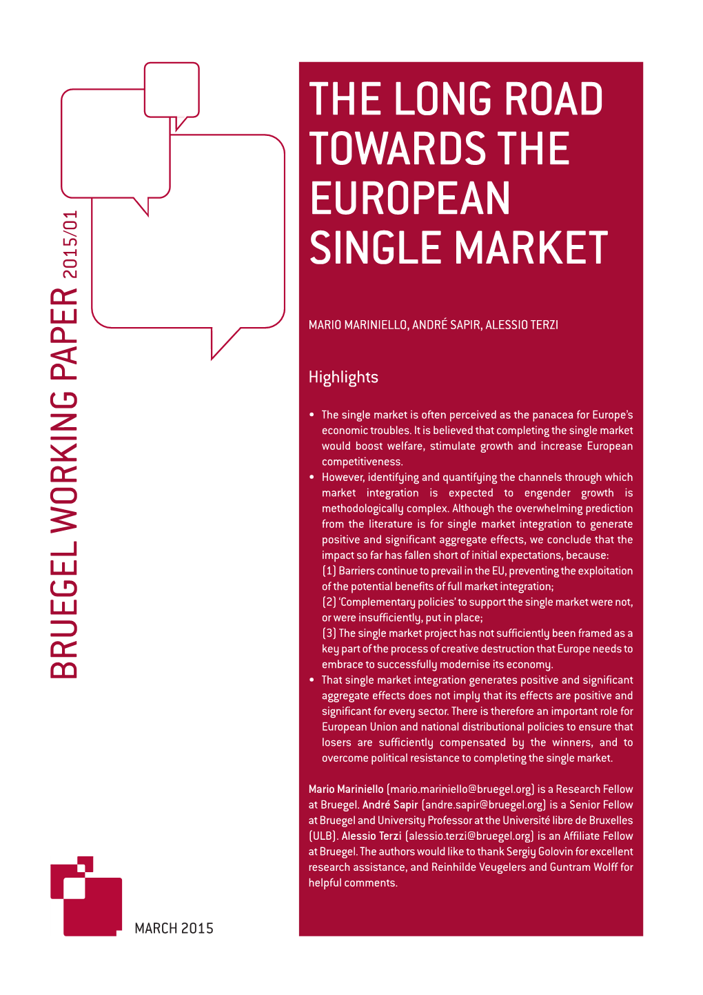 The Long Road Towards the European Single Market 2015/01