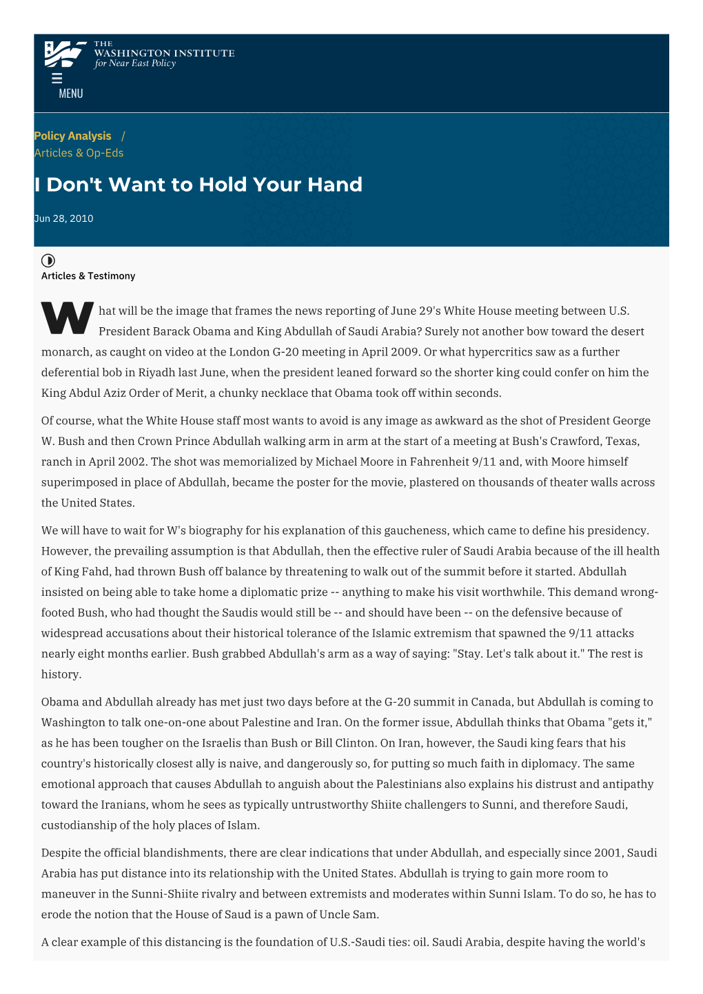 I Don't Want to Hold Your Hand | the Washington Institute