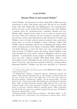 Russian Music in and Around Chekhov*