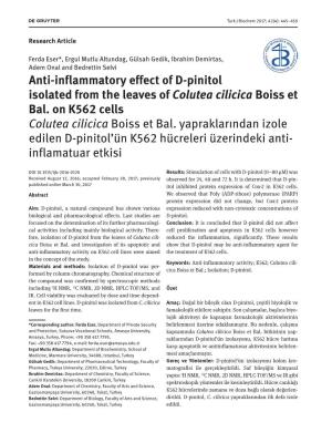 Anti-Inflammatory Effect of D-Pinitol Isolated from the Leaves of Colutea Cilicica Boiss Et Bal. on K562 Cells Colutea Cilicica Boiss Et Bal